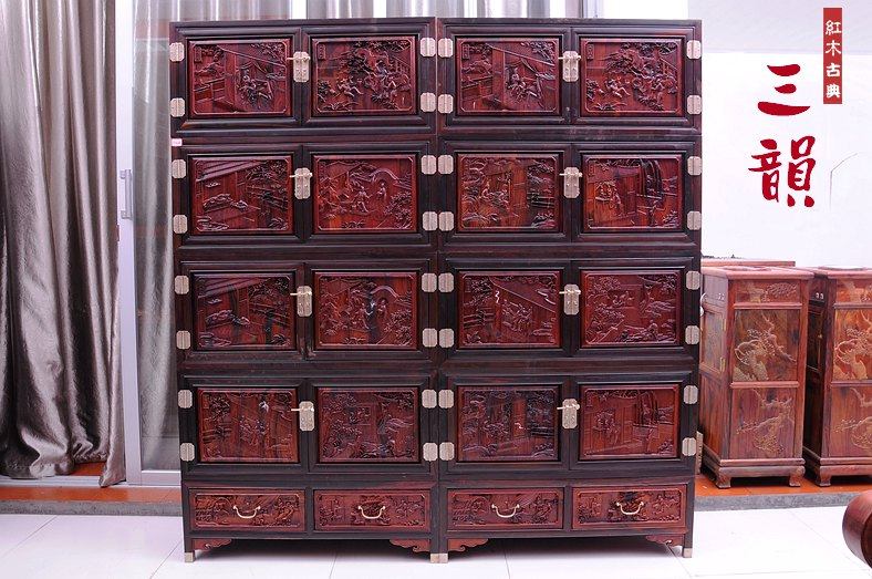 Classical Red Wood Furniture Intertoe Yellow Sandalwood Lao Large Red Acid Branch 24 Filial Cabinet Hidden Painting Cabinet Cabinet Wardrobe-Taobao
