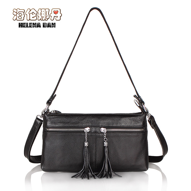 Fashion leather women's bag 2020 new all-match double tassel first layer cowhide messenger bag shoulder bag hand bag women
