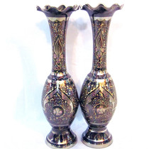 巴基斯坦手工艺品进口巴基斯坦铜器铜雕花瓶18英寸情侣瓶 冲钻价