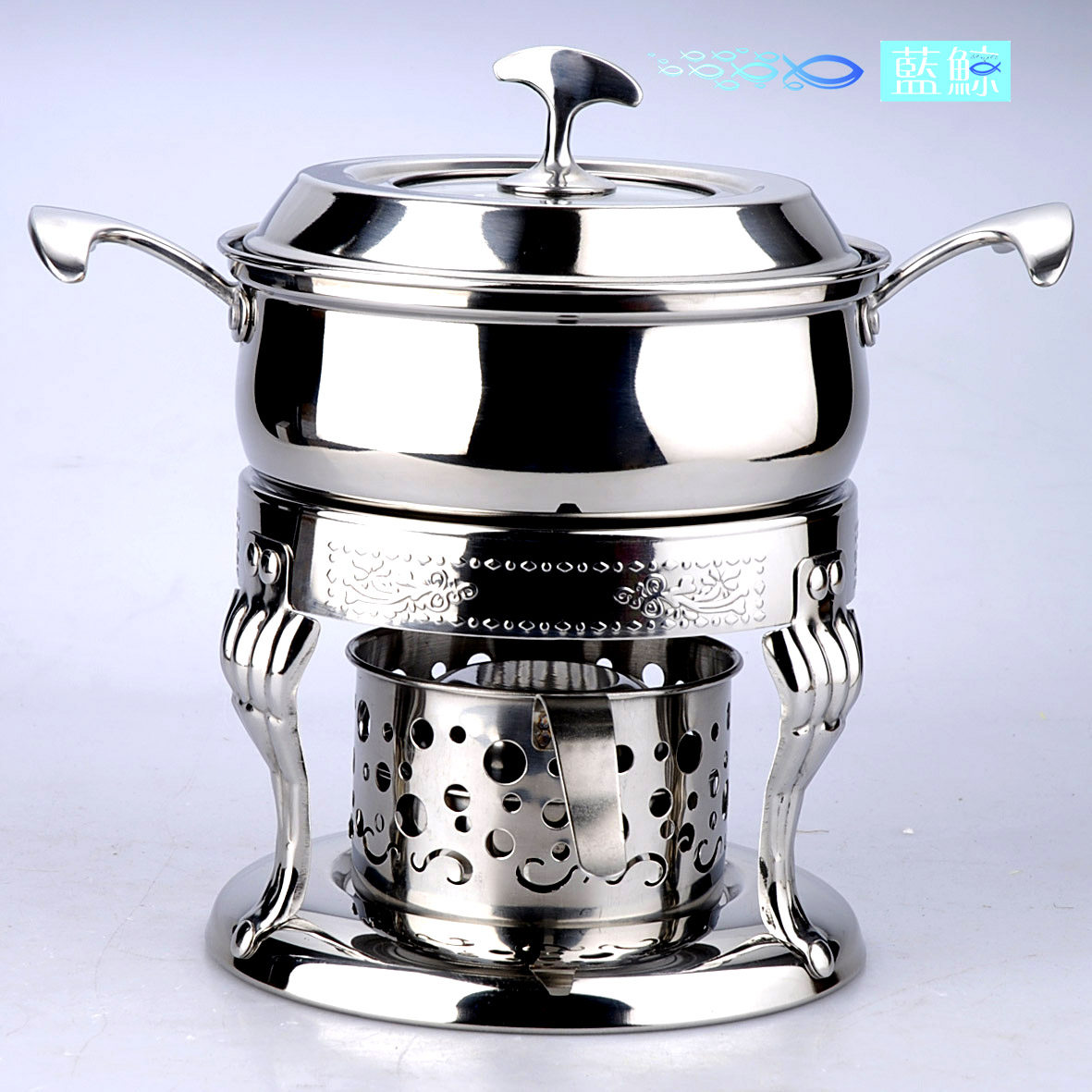 Blue Whale Eurostyle Thickened Binaural Stainless Steel Liquid Alcohol Stove Small Hot Pot Personal Cafeteria shop with large size