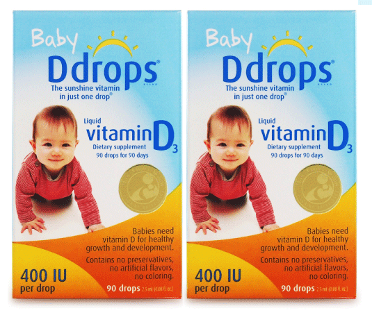 美国放心直邮 Baby Ddrops婴儿维生素D3 Ddrops400IU 90滴 2盒装