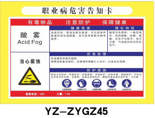 Acid Mist Occupational Disease Hazard Informing Card Chemicals Sign Board Dangerous Goods Reminder Cards Safety Warning Signs