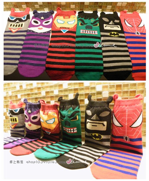 Korean ins Style Marvel Spider-Man Iron Man Batman 3D Character Couple Men's and Women's Cotton Cartoon Socks