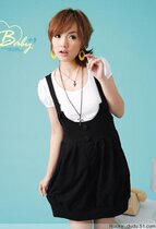 New big code playful cute Braces Dress Spring Autumn Winter Fashion Short Dress Black Set