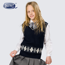 Lan Shi Yinglun Alice navy blue thin little diamond knitted vest B- 11003-A student uniforms