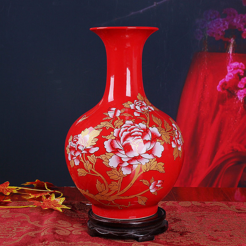 Jingdezhen ceramics China red peony vase of large sitting room place, home decoration wedding gift