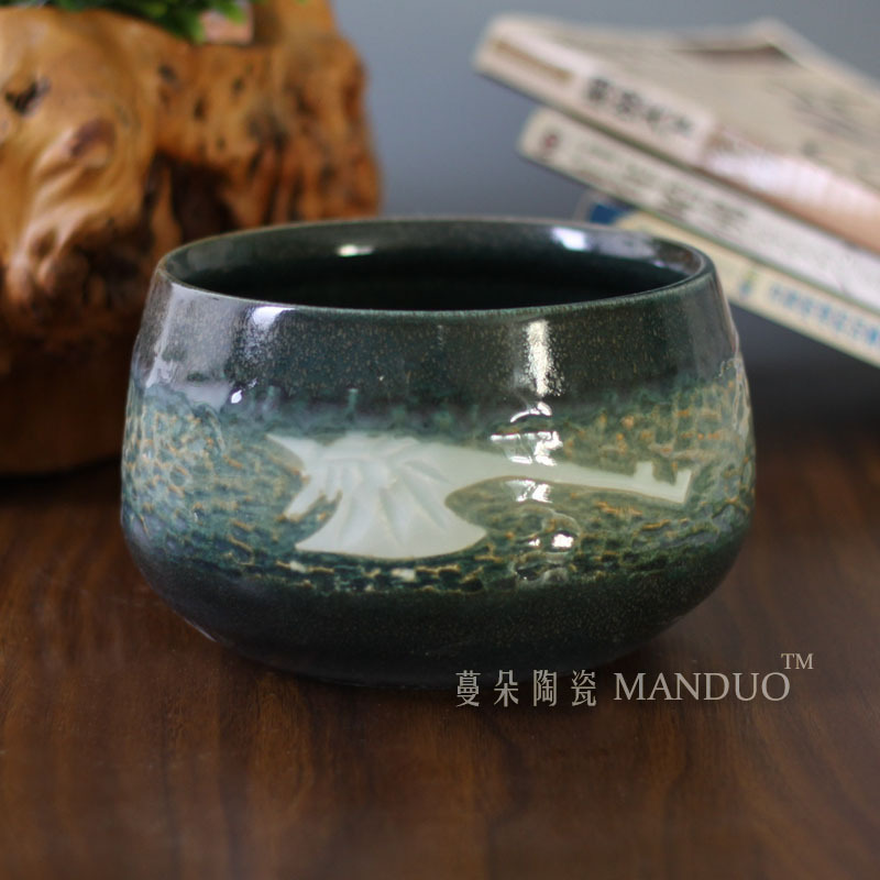 Anaglyph writing brush washer ceramic porcelain carving the tortoise cylinder goldfish bowl character writing brush washer fashion culture