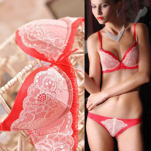 Double-sided retro lace push up bra, underwear, set, flowered