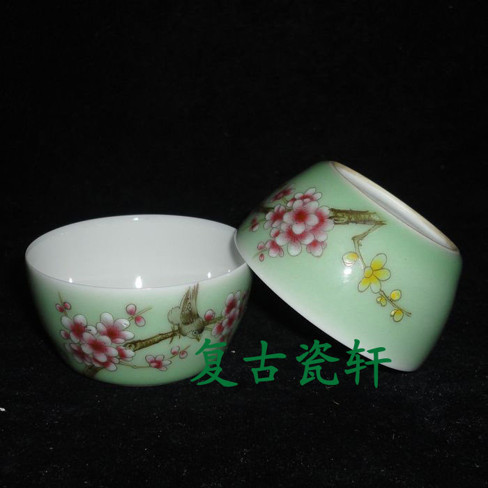 Jingdezhen Factory Goods Porcelain Monochrome Glazed Pink Hand-painted Flowers Birds Pu-erh Tea Cups Tea Brewery Price