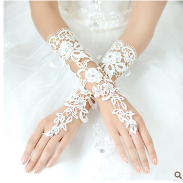 New bridal wedding dress water soluble lace lace hollow diamond luxury fingerless fingerless hook gloves