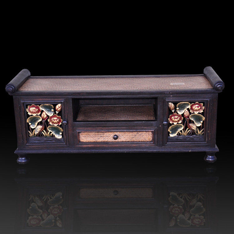 Thailand craft gift decoration furniture porch cabinet decoration solid wood carving TV cabinet Southeast Asia living room floor cabinet low cabinet decoration