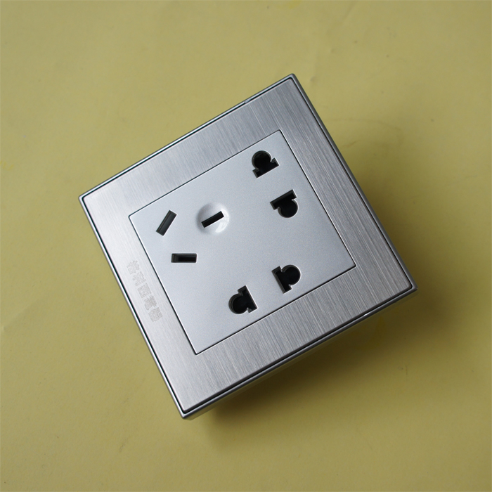 Glisi Metal Wire Drawing Panel 86 Type Concealed 22 Three-pole Seven-hole power socket steel frame Type Back Plate