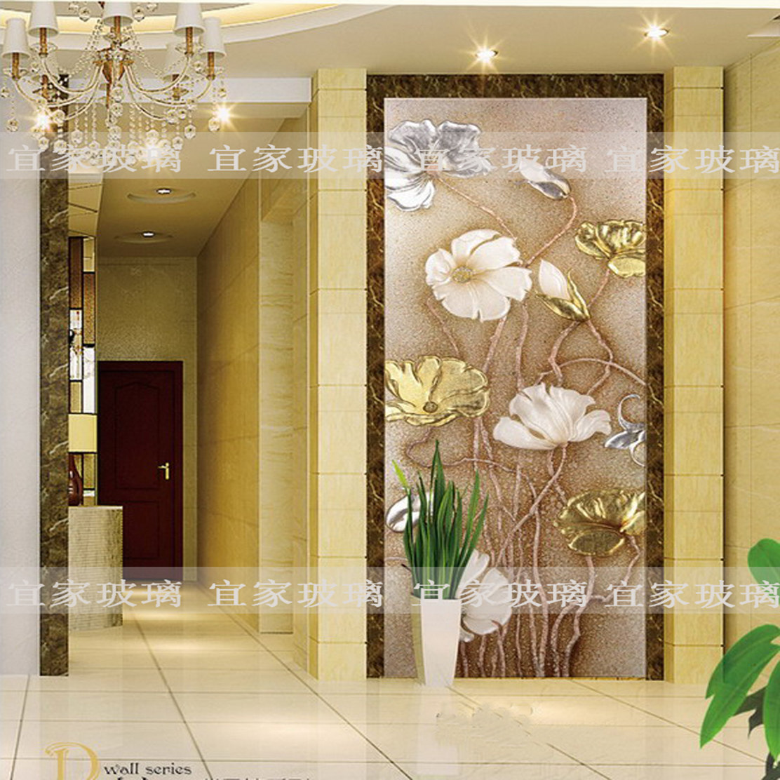 Shanghai Art Glass Xuanguan Background Wall Brief Oaisle Partition Screen Shoe Cabinet Upper Deep Engraving Manufacturer Gold Leaf