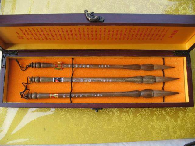 Heart Heng Lake Pen North Tail Pure Wolf Mushed Pen) Green Sandalwood Pole Pen Ink Paper Inkstone Ink room Four Treasure 