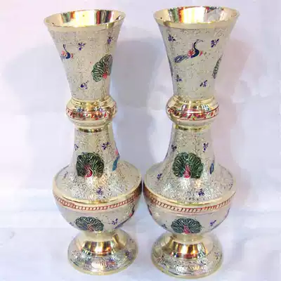 Indian traditional handicrafts imported Indian copper carved vase 10 inch couple bottle craft gift Factory Direct