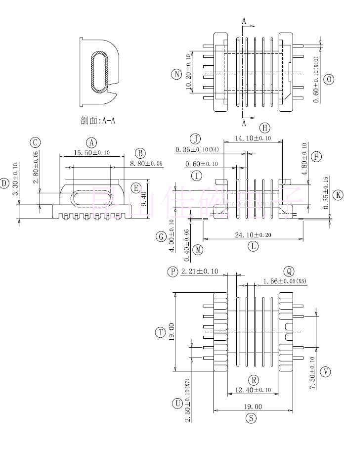 LCP material horizontal SMD patch skeleton EPC19 seagull foot multi-groove six-groove skeleton (6SEC6 4PIN)