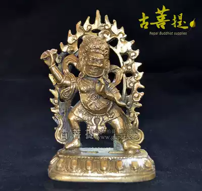 (Ancient Bodhi)Portable with trumpet Tibetan Vajrayana Bodhisattva pure Copper Buddha Statue 11cm evil town house demon drop