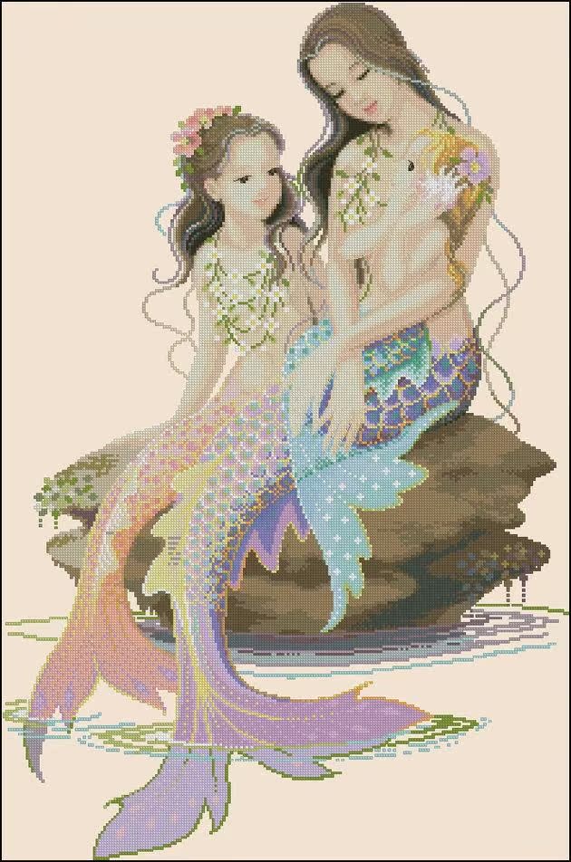 Ultra Clear Colored Cross Stitch Redrawing Drawings Source File Mermaid Mother Woman 219332