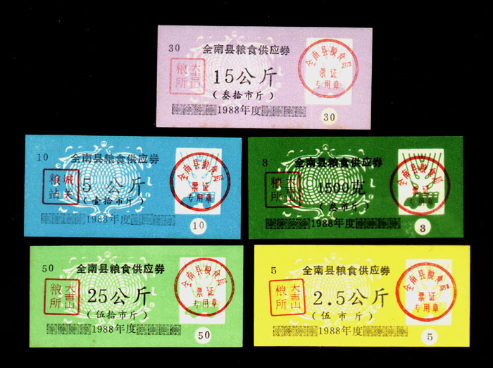 Ticket collection 139-2 Jiangxi All South County 1988 Food tickets beautifully 5 pieces