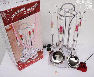 Three-eighth Women's Day gift noble concubine white jade porcelain kitchen utensils six-piece stainless steel full set of home gifts