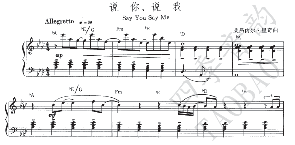 Say you say me Piano solo Score