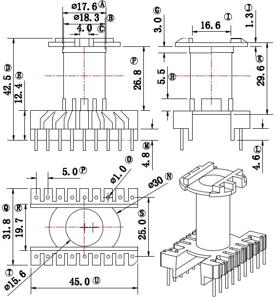 Transformer inductor EC42 Vertical 9 9 bakelite skeleton ER4215 ER42 EC4215