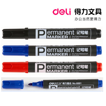 Deli stationery 6881 oil marker pen packed large head black red blue