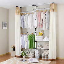 DIY open wardrobe simple assembly cloakroom metal curtain without door hanging wardrobe bedroom thick steel pipe cabinet