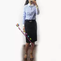 [清仓春夏OL直筒裙 黑色细条纹 后开叉中裙 包臀一步裙有XS 25]