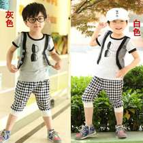 Special Price Clear Goods Pure Cotton Casual Boy Children Fake Three Sets Korean Version Children Clothing Glasses Checkered Baby Suit
