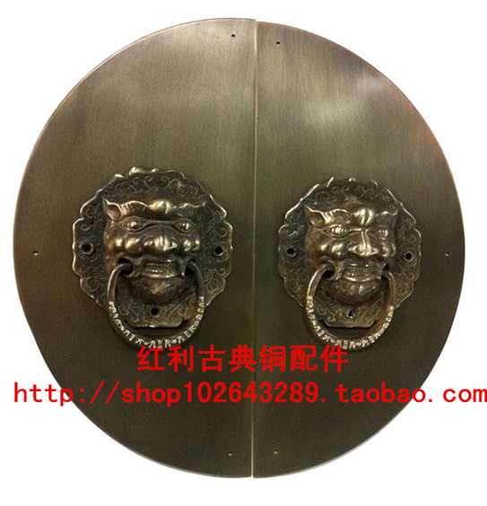 Dividend classical copper accessories antique pure copper ancient building decoration cabinet door decoration round handle pull ring door 35cm