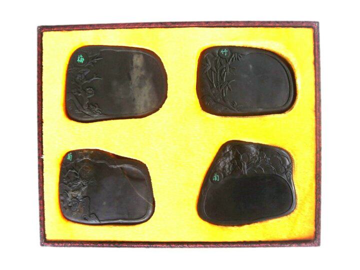 Duan inkstone old pit set inkstone carved plum, orchid, bamboo and chrysanthemum direct special collection gift YNF Nanfei inkstone village]