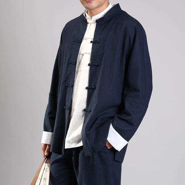 Men's pure cotton Tang suit old coarse cloth double-layer long-sleeved coat tea art Hanfu layman's suit Chinese top Taichi suit