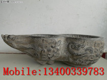 Imitation ancient stone carved flower pot fish tank Qingshi stone sculpted Han white jade stone carved courtyard decorated with stone sculptures 068