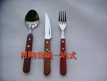 Cutlery red wooden handle knives and forks three-piece kitchen knives and forks Western knife and fork spoon barbecue knife and fork