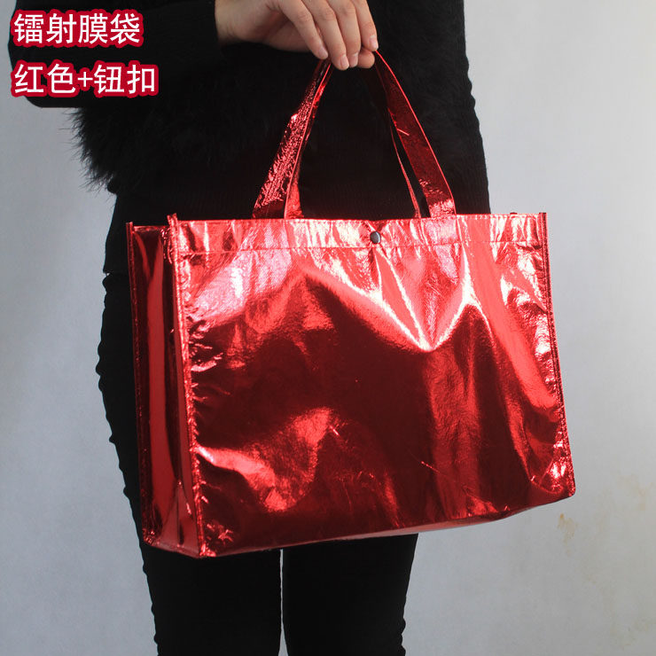 Clearance red button bag Gold laser film Holiday gift bag Clothing tote bag Environmental bag customization