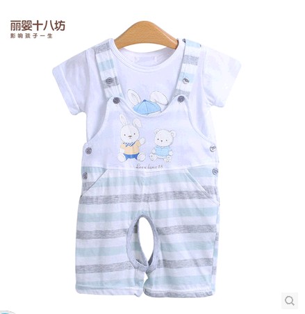 包邮丽婴十八坊童装正品新款宝宝纯棉夏装男童背带裤套装4115