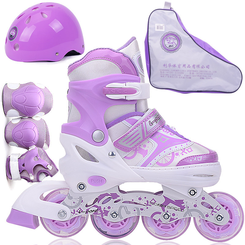 Baby Sweat Skates Children With Ice Skates Purple Suit Girls Dry Skates Little Girl Wheels Skating Shoes Straight Row Single Row Wheels