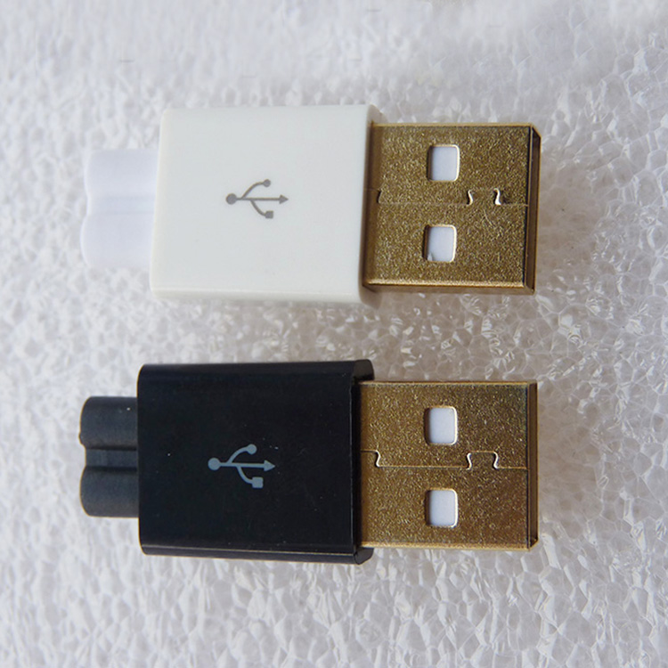 Gold-plated head wire type USB plug type A USB two-wire USB male head with shell three-piece set of double tube output