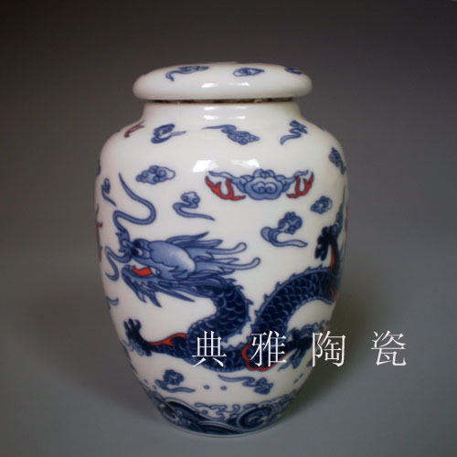 Jingdezhen Ceramic Tea Tank Blue and White Porcelain Cailong Tea Caddy Porcelain Tea Box Bone China Tea Set Tea Caddy