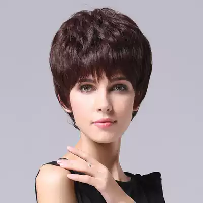Full hand-woven real hair wig Women's short hair Short curly hair Real hair Women's middle-aged fake hair set RM01