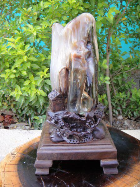 Super-valued green material boutique Myanmar tree fossil wood-shaped jade pendulum piece TV cabinet Bogou rack Orchid Shelf 91996 #