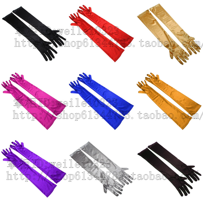 Lengthened 55 Fingered Glossy No Decoration Wedding Dress Gloves Black Satin Elastic Spandex Gloves Etiquette Gloves