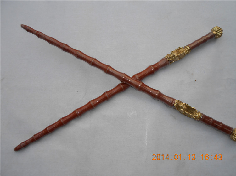 Pear Wood Bamboo Festival Double Whip Electroplating Solid Double-Stainless Steel Double Whip Hard Whip Martial Art Equipment