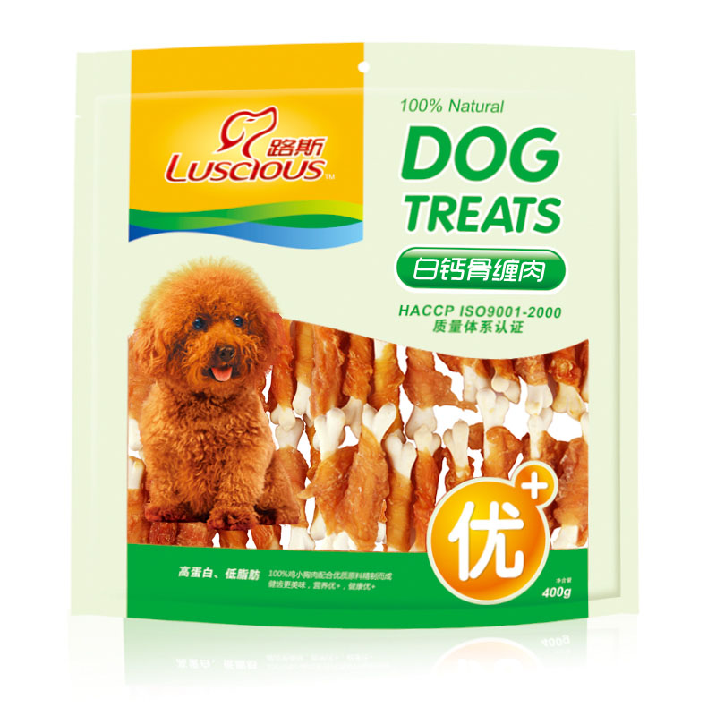 路斯宠物狗零食泰迪金毛白钙骨缠肉400g成犬幼犬磨牙肉干犬 包邮