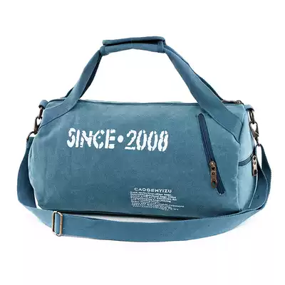 Korean version of canvas cylinder bag new shoulder cross-shoulder portable men's sports fitness bag fashion tide leisure travel bag