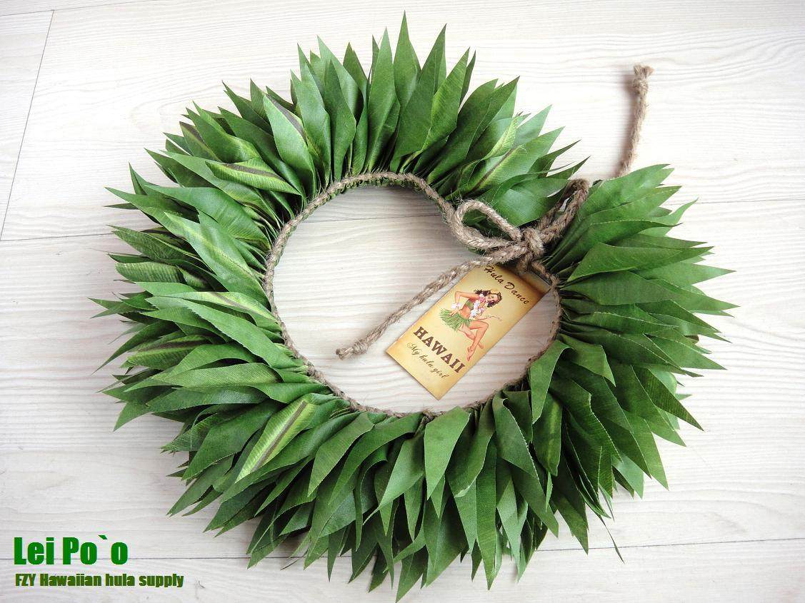 Hawaiian Hula Green Leaf Head Ring Hula Prop Show Accessories Headdress Traditional Hula Lei Poo