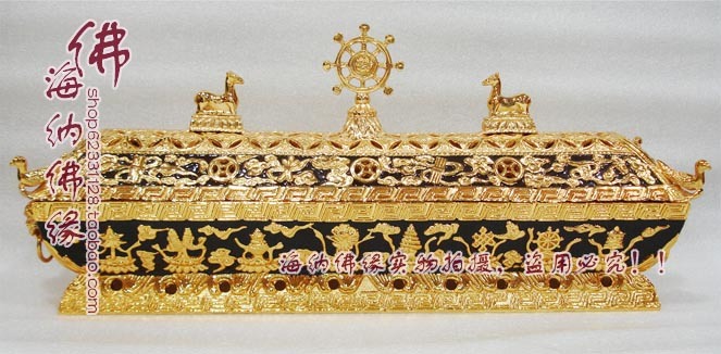 Eight Auspicious Large Bedroom Incense Stove Lavender Ring Incense Stove 20 Inch of golden pure bronze Lying Incense Stove Temple Chandau Supplies Buddha