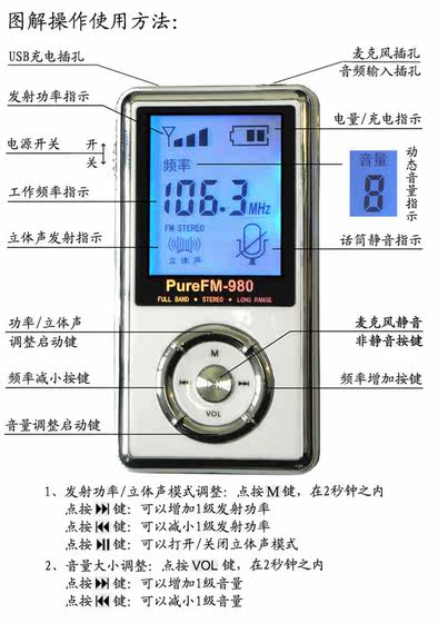 무료 배송 자동차 무선 교육 기계 FM 송신기 무선 마이크 PureFM-980