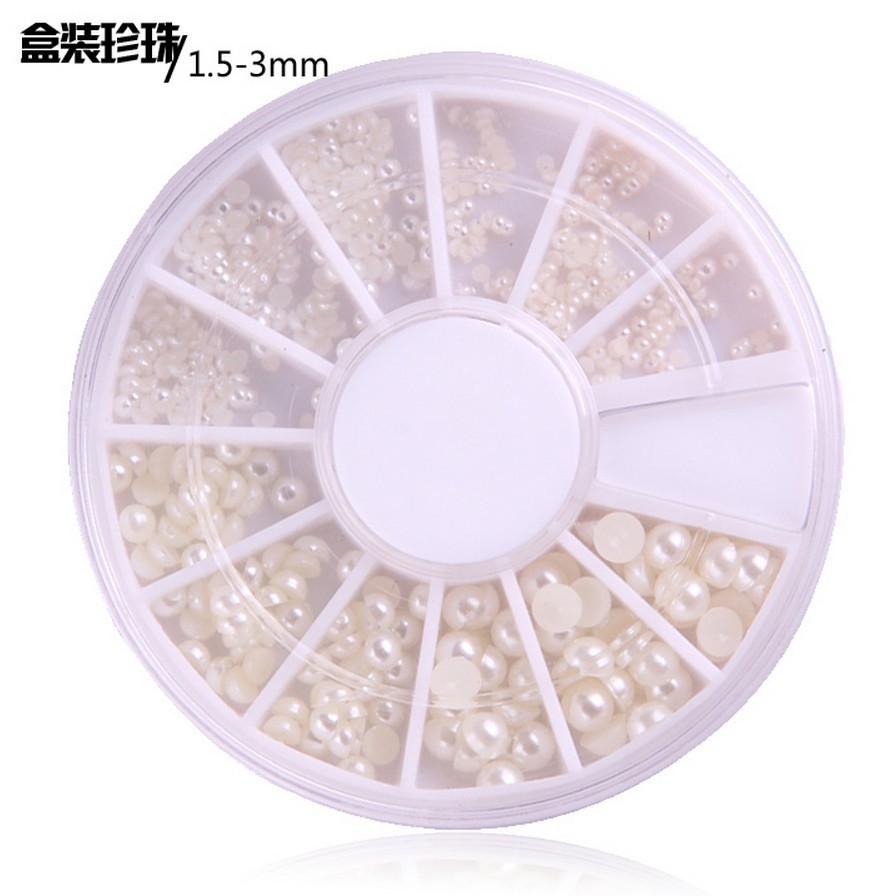 美甲珍珠 DIY美甲用品 1.5-3.0珍珠 2.0mm 彩色珍珠12色转盘套装
